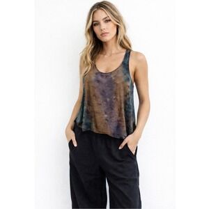 WOO California Tie Dye Racerback Tank Top Boho L Cotton Rayon